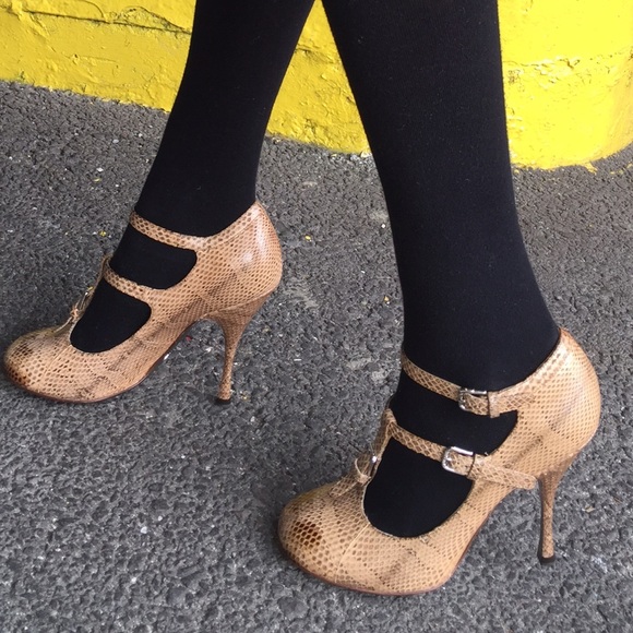 Snakeskin Dolce & Gabbana Double T-Strap Heels - Picture 3 of 3
