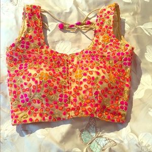 Handmade embroidered floral crop top