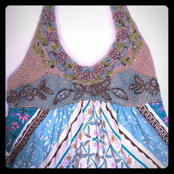 Nicole Miller Beaded & printed halter dress