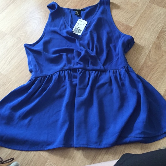 Bright blue F21 ruffle tank