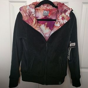 Volcom Reversible Black Floral Fleece Jacket SM