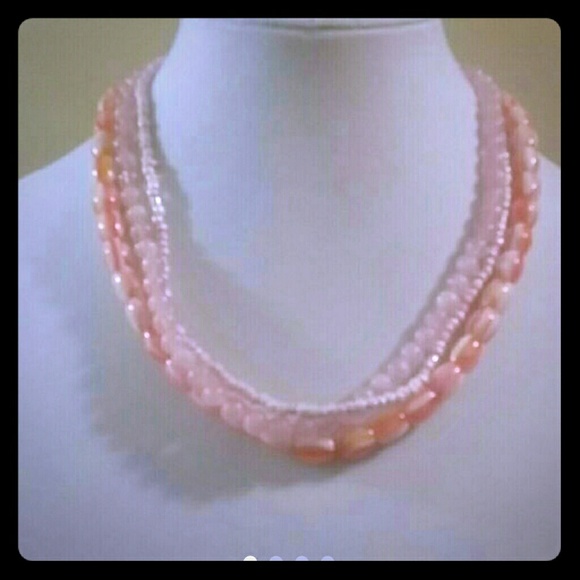 Pink 3 strand beaded necklace