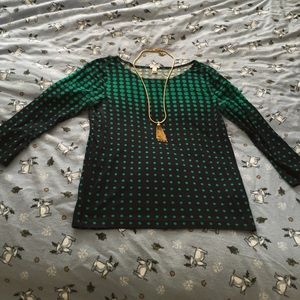 J. Crew navy and green polka dot 3/4 sleeve top