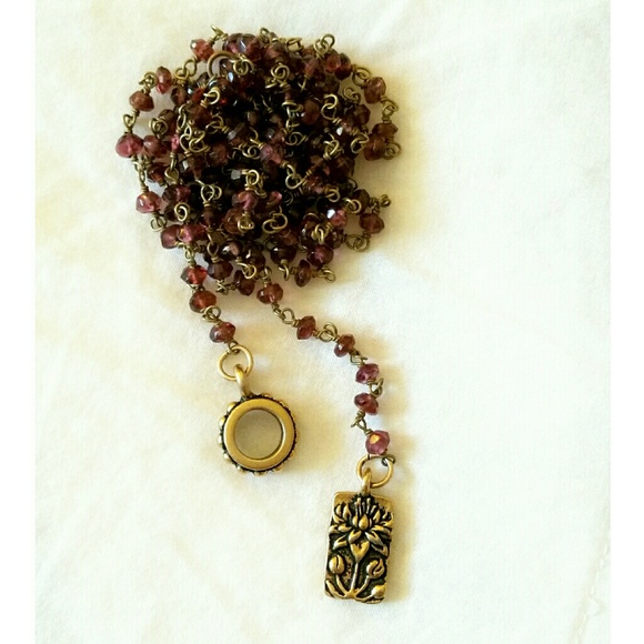 Jewelry - Long garnet gemstone chain lotus Y drop necklace