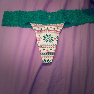 Holiday print pink thong