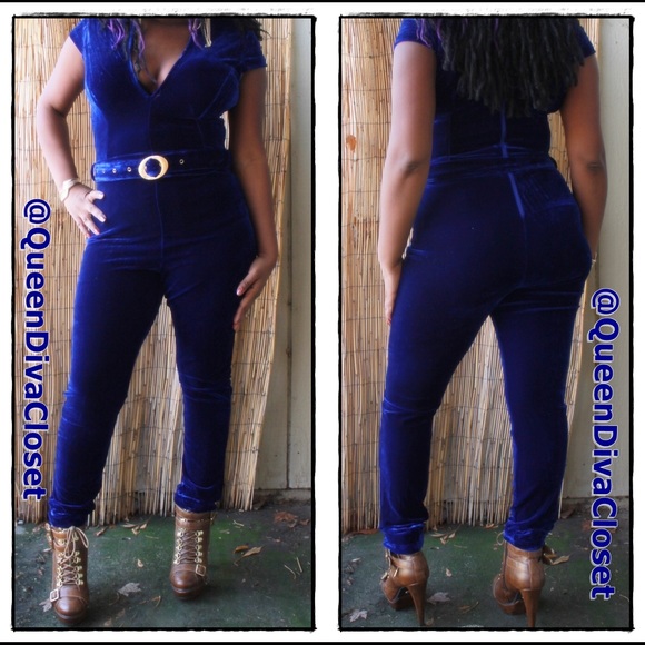 navy blue velour jumpsuit