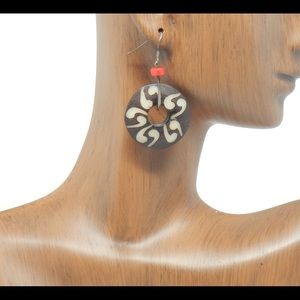 Red coral and bone earrings