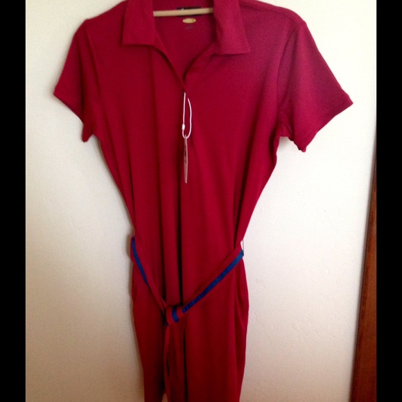 Classic belted dress for golfers, raspberry color - Picture 1 of 3