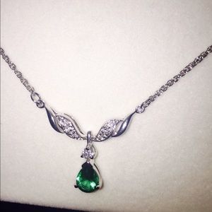 Glass emerald and white cz necklace