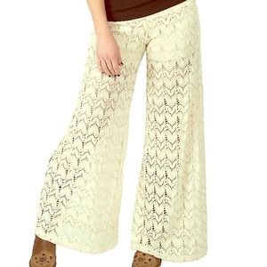 Surf Gypsy Ivory Crochet Lace Flare Pants - Large