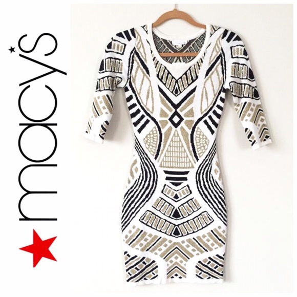 Rossmore Dresses & Skirts - HP🎉Black, White & Gold Geo Bodycon knitted dress
