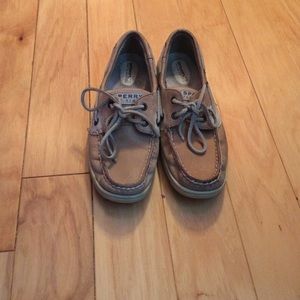 Tan and cheetah print Sperrys