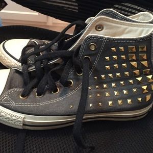 Converse gray with gold stud high tops shoes