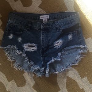 High waisted distressed jean shorts