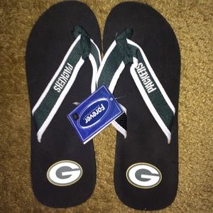 black, green, yellow and white packers flip flops!