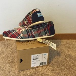 Navy and Red plaid TOMS women's classics