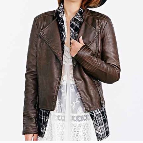 Bb Dakota brown vegan leather biker jacket xs nwot