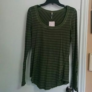 Olive Long Sleeve Shirt with Sleeve Detail