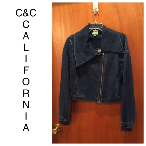 ✂️Sale C&C California Crop Denim Motorcycle Jacket - Picture 1 of 4