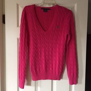 Ralph Lauren Sport V-Neck Cable Pink Sweater