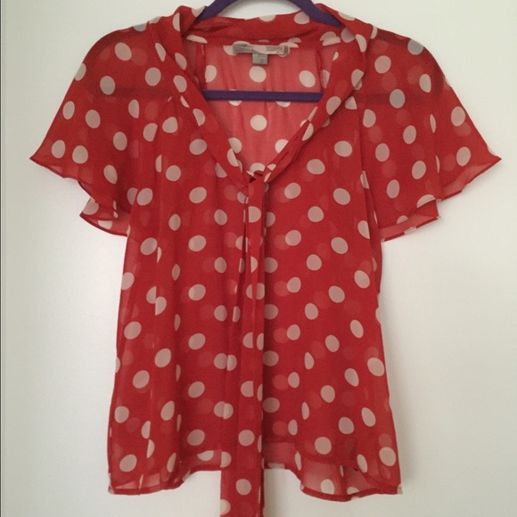 Forever 21 Tops Polka Dot Red White Blouse With Tie Poshmark