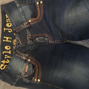 Colombian jeans. Wash blue with brown