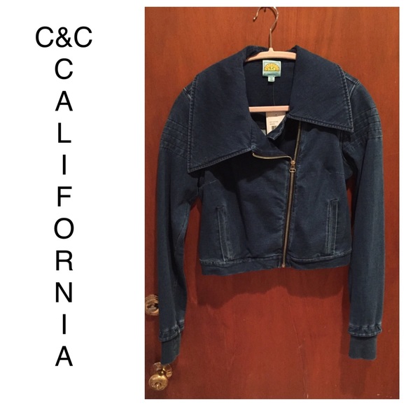 ⬇️C&C California Cropped Denim Motorcycle Jacket - Picture 4 of 4