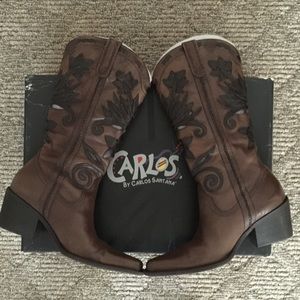 CARLOS SANTANA SLINGER HAVANA LEATHER COWBOY BOOTS