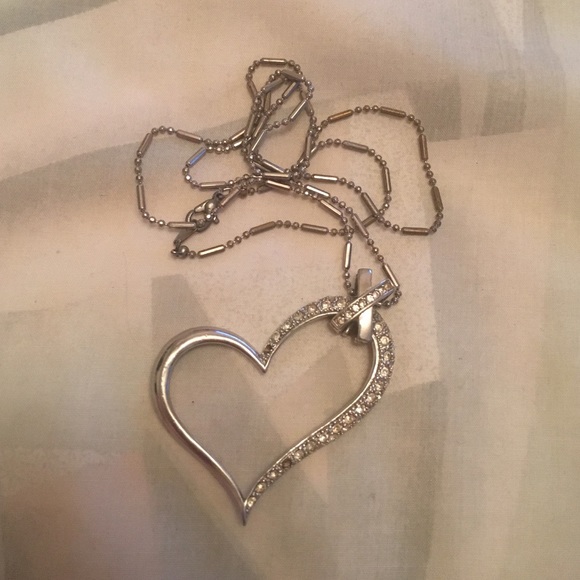 Silver long heart necklace