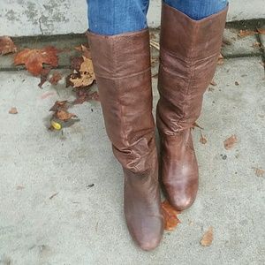 knee high brown leather wedge  boots