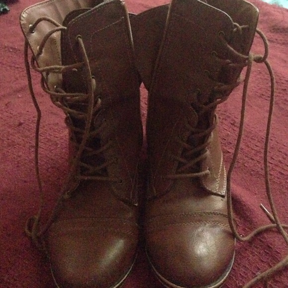 Brown calf high heeled boots