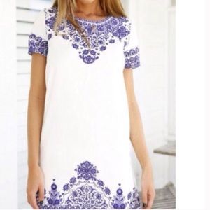 Purple and White Vintage Print Dress XL