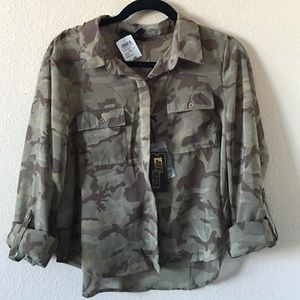Sheer Camo Button Up Top