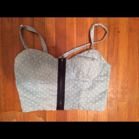 Tops - Blue polka dot crop top