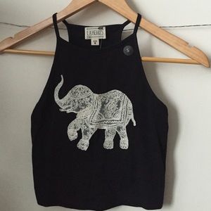 NWT LA Hearts Black Halter Tank with Lace Elephant