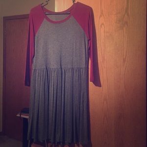 Grey & Burgundy Baseball Tee Dress