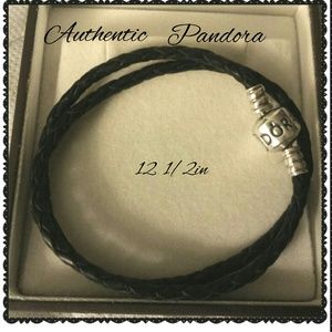 Authentic Pandora Black Double Leather Bracelet