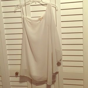 White one sleeve draped dress