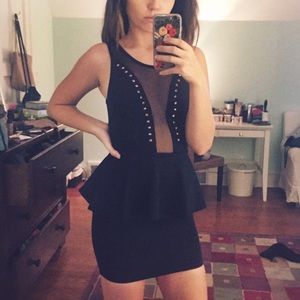 LF Peplum Bodycon Dress w/ Studs
