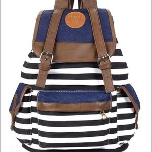 Blue and white striped (new) vintage backpack