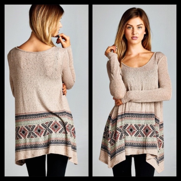 Tops - ❗️SOLD❗️Knit Mocha Flowy Tribal Navajo Loose Top