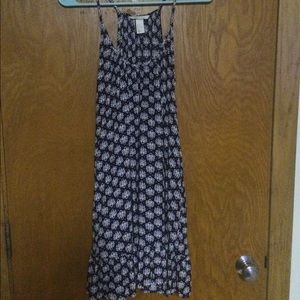 Flowy Navy Blue Patterned Dress