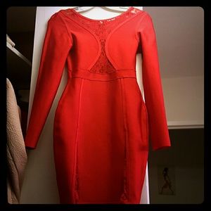 HOUSE OF CB 'Conna' Red Lace Longsleeve Bandage Dr