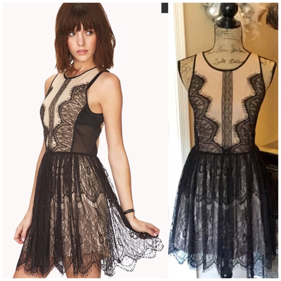 🚫❌SOLD❌🚫 Black & Nude Lace Dress