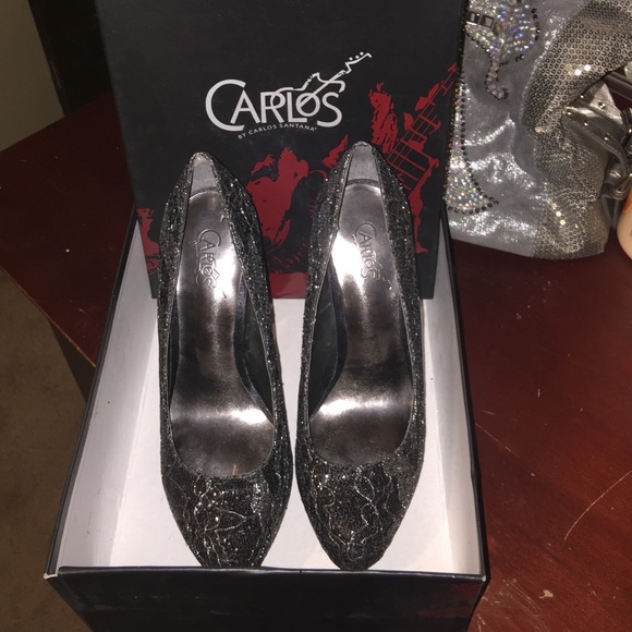 Carlos Santana black glitter heels