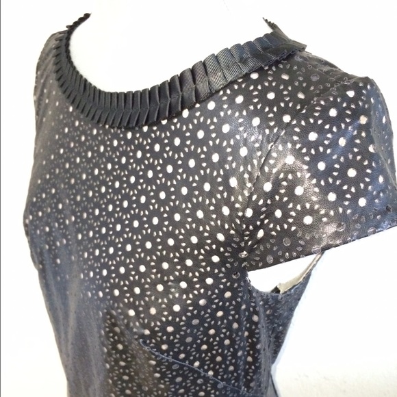 Edgy Laser Cut Lined Dress Ribbon Collar Cap slvs - Picture 2 of 3