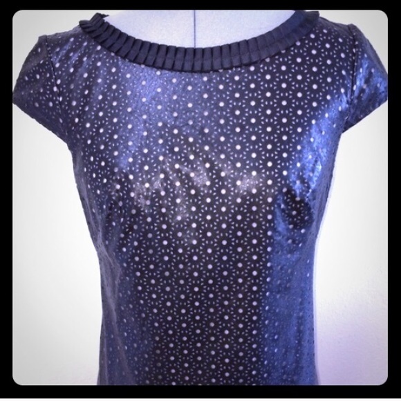 Edgy Laser Cut Lined Dress Ribbon Collar Cap slvs - Picture 3 of 3