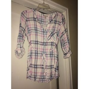 Plaid baby doll maternity blouse