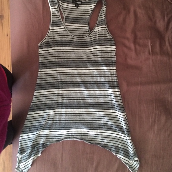 Sleeveless Bebe top or tank w/ grey stripes in xs