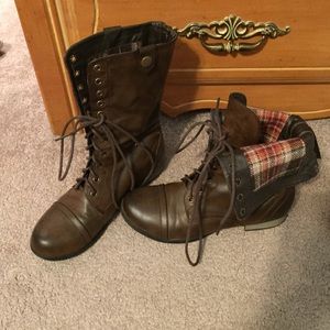 Brown combat boots